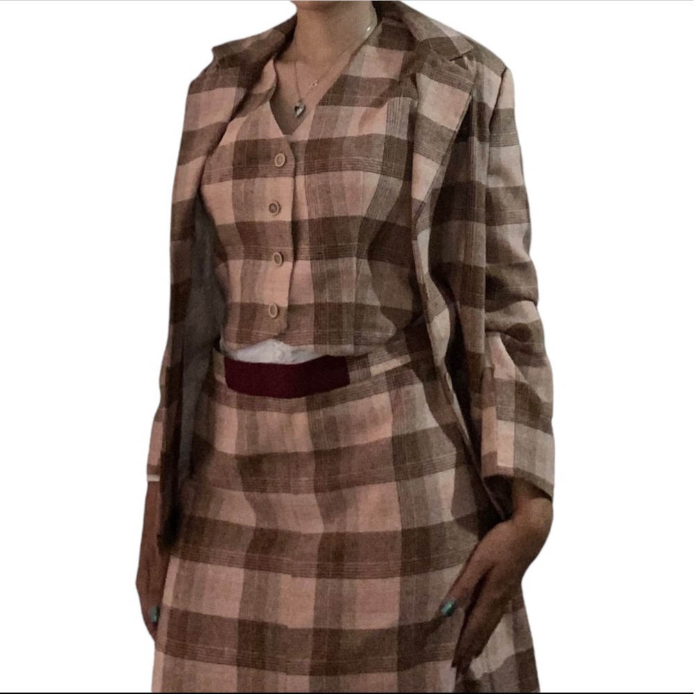 Vintage Plaid Wool 3 Piece Skirt Set